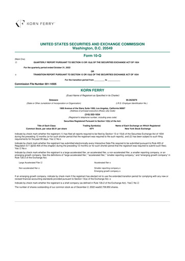 Miniature Korn Ferry
 10-Q Rapport trimestriel  