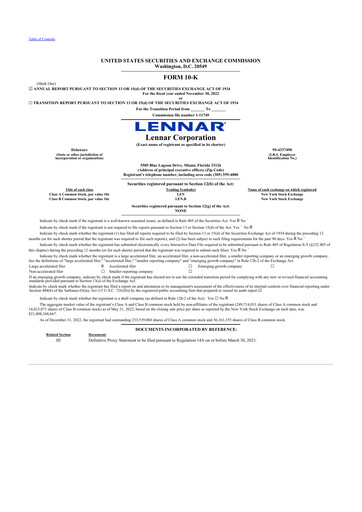 Thumbnail Lennar 10-K Annual Report 2022