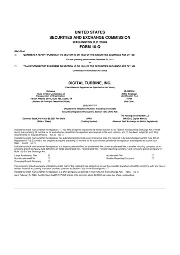 Miniature Digital Turbine
 10-Q Rapport trimestriel 2023 