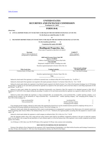 Thumbnail Healthpeak Properties
 10-K Annual Report 2022