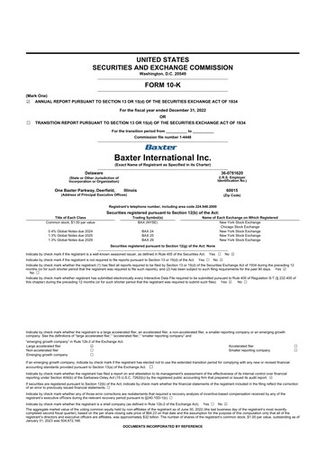 Thumbnail Baxter 10-K Annual Report 2022