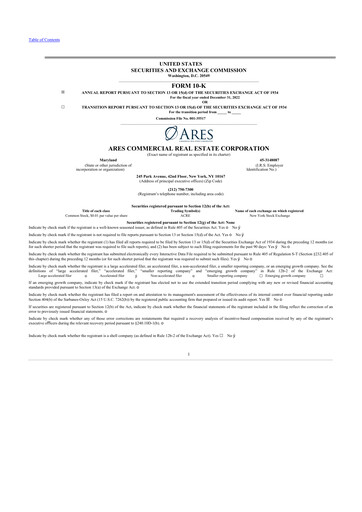 Thumbnail Ares Commercial Real Estate 10-K Annual Report 2022