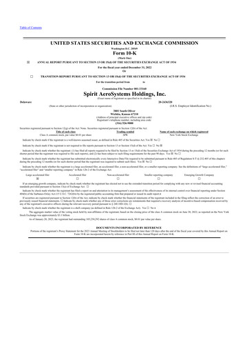 Thumbnail Spirit AeroSystems 10-K Annual Report 2022