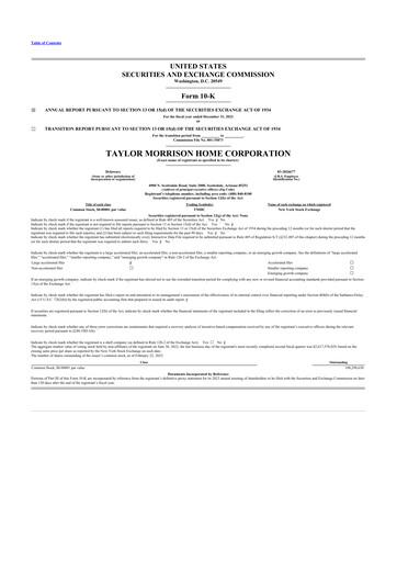 Thumbnail Taylor Morrison
 10-K Annual Report 2022