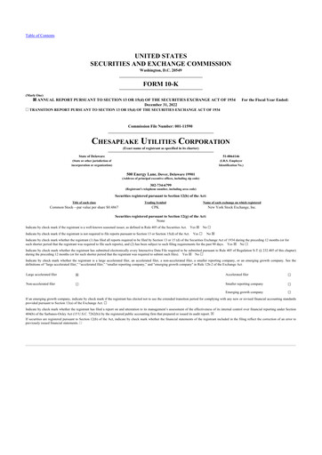 Thumbnail Chesapeake Utilities
 10-K Annual Report 2022