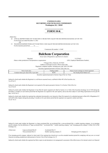 Thumbnail Balchem 10-K Annual Report 2022