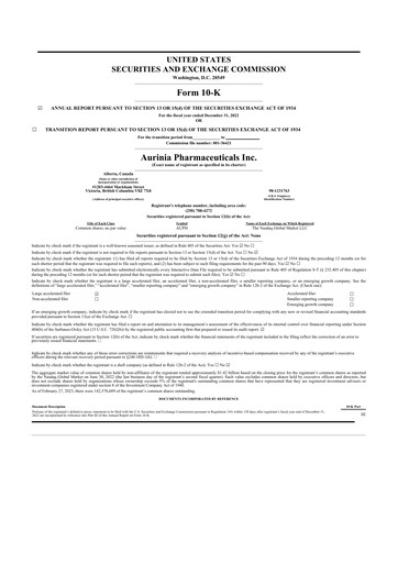 Vorschaubild Aurinia Pharmaceuticals
 10-K Jahresbericht 2022