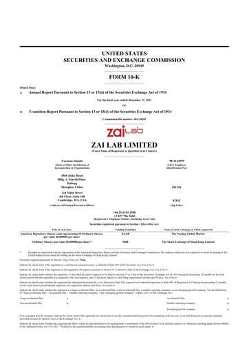 Vorschaubild Zai Lab 10-K Jahresbericht 2022