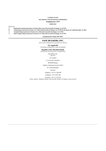 Thumbnail Safe Bulkers
 20-F Annual Report 2022