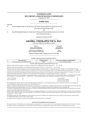 Thumbnail Akebia Therapeutics 10-K Annual Report 2022