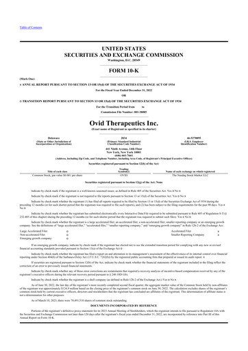 Thumbnail Ovid Therapeutics
 10-K Annual Report 2022