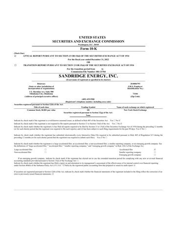 Thumbnail SandRidge Energy
 10-K Annual Report 2022