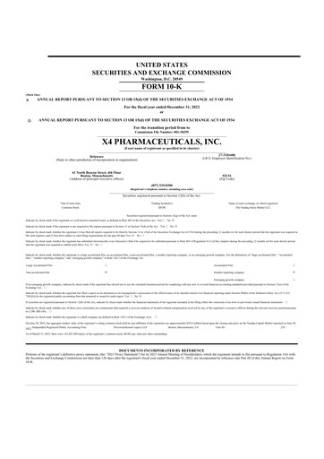 Vorschaubild X4 Pharmaceuticals
 10-K Jahresbericht 2022