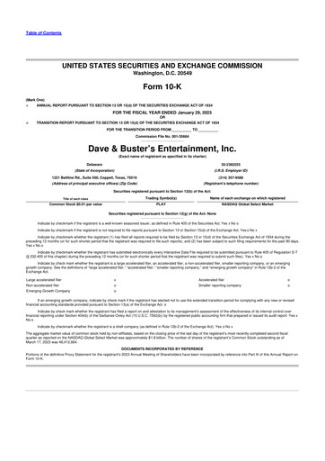 Thumbnail Dave & Buster's
 10-K Annual Report 2022