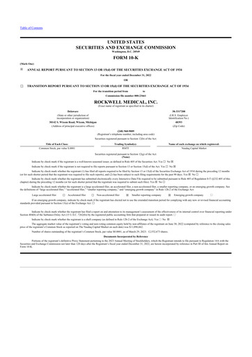 Thumbnail Rockwell Medical
 10-K Annual Report 2022
