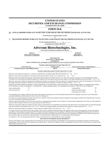 Thumbnail Adverum Biotechnologies
 10-K Annual Report 2022