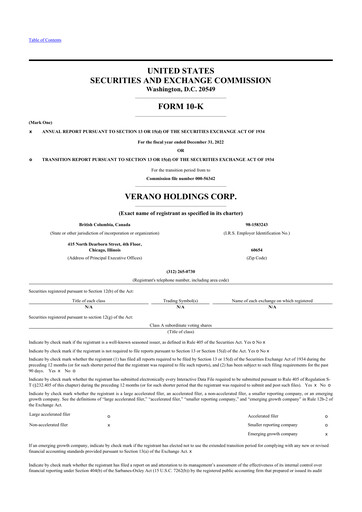 Thumbnail Verano Holdings 10-K Annual Report 2022