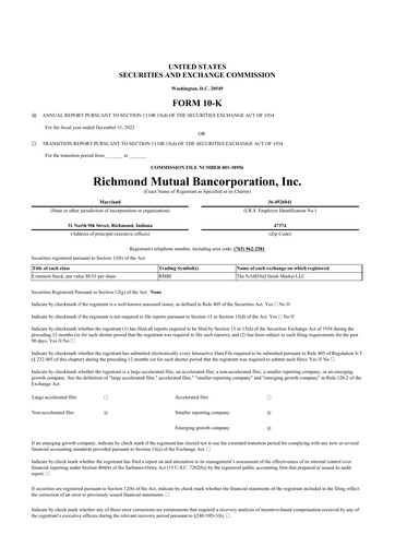 Thumbnail Richmond Mutual Bancorporation 10-K Annual Report 2022