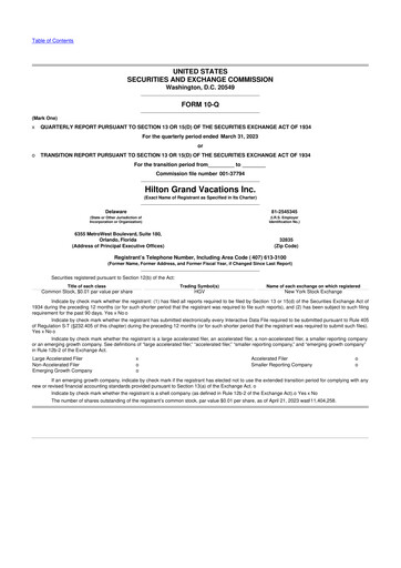 Thumbnail Hilton Grand Vacations
 10-Q Quarterly Report FY 