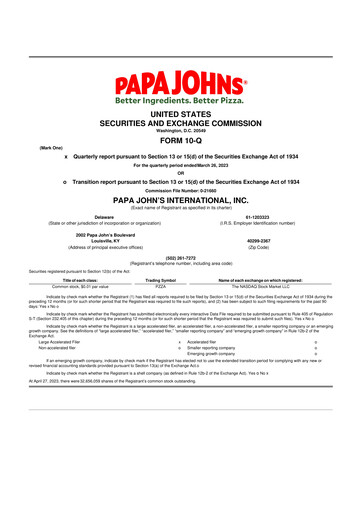 Miniature Papa John's Pizza
 10-Q Rapport trimestriel 2023 