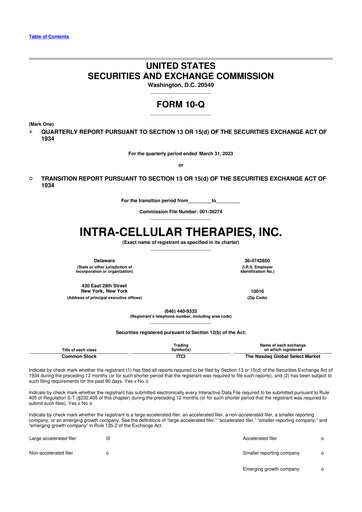 Vorschaubild Intra-Cellular Therapies 10-Q Quartalsbericht 2023 