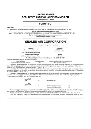 Miniature Sealed Air
 10-Q Rapport trimestriel 2023 