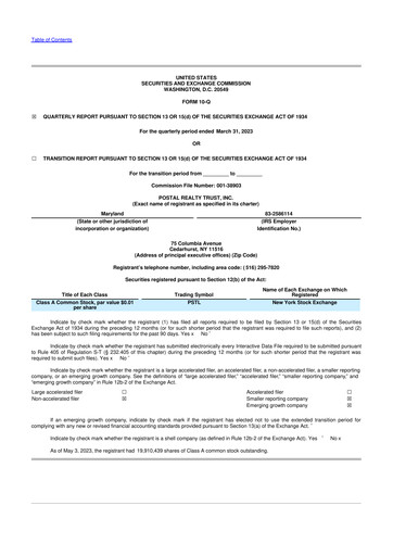Thumbnail Postal Realty Trust 10-Q Quarterly Report FY 