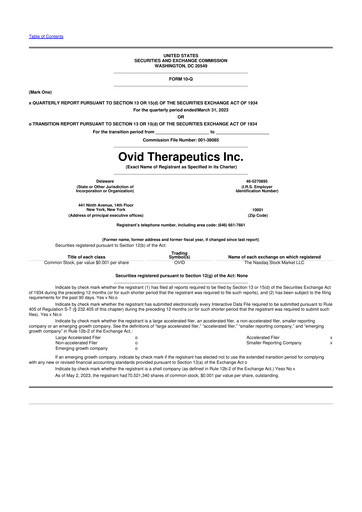 Vorschaubild Ovid Therapeutics
 10-Q Quartalsbericht 2023 