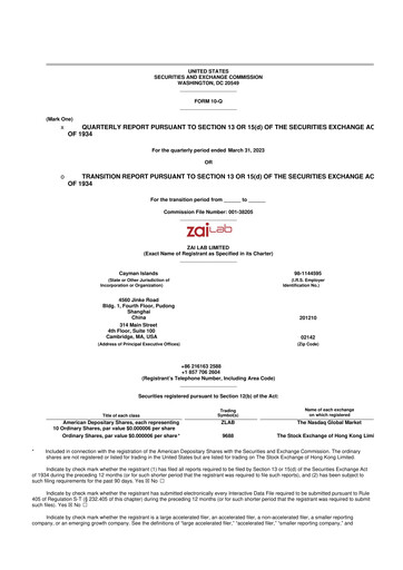 Thumbnail Zai Lab 10-Q Quarterly Report FY 