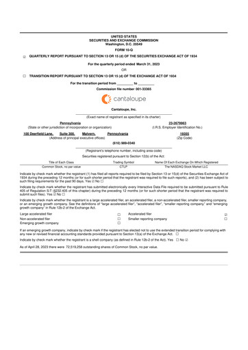 Thumbnail Cantaloupe 10-Q Quarterly Report FY2023 