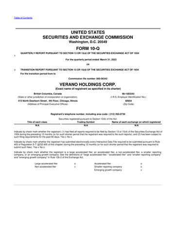 Vorschaubild Verano Holdings 10-Q Quartalsbericht 2023 