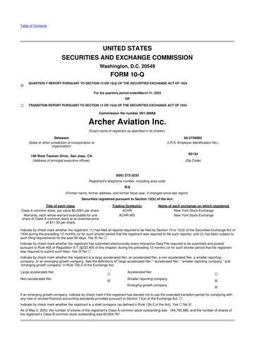 Thumbnail Archer Aviation 10-Q Quarterly Report FY2023 