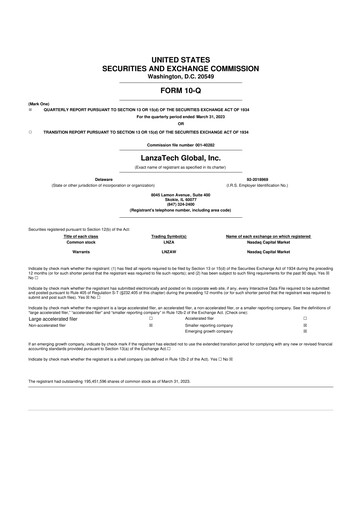 Miniature LanzaTech Global 10-Q Rapport trimestriel 2023 