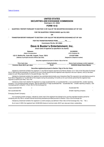 Miniature Dave & Buster's
 10-Q Rapport trimestriel 2023 