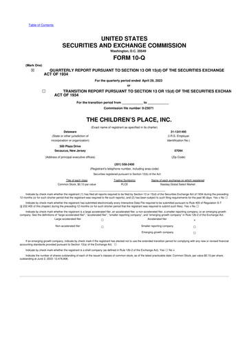 Thumbnail The Children's Place
 10-Q Quarterly Report FY2023 