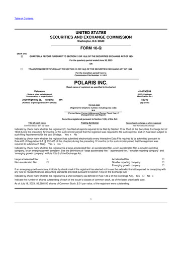 Thumbnail Polaris 10-Q Quarterly Report FY2023 