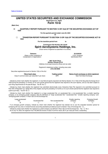 Thumbnail Spirit AeroSystems 10-Q Quarterly Report FY2023 