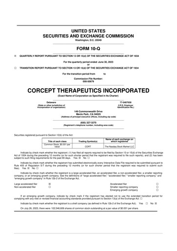 Thumbnail Corcept Therapeutics
 10-Q Quarterly Report FY2023 