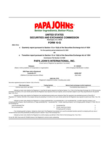 Miniature Papa John's Pizza
 10-Q Rapport trimestriel 2023 