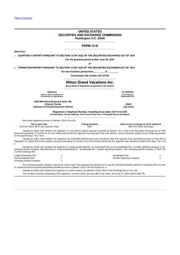 Thumbnail Hilton Grand Vacations
 10-Q Quarterly Report FY 