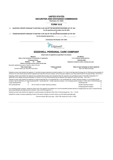 Thumbnail Edgewell Personal Care
 10-Q Quarterly Report FY2023 