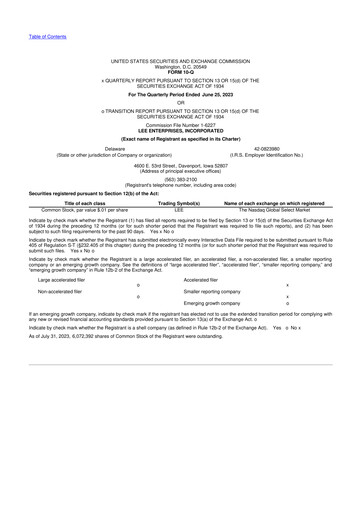 Thumbnail Lee Enterprises
 10-Q Quarterly Report FY2023 