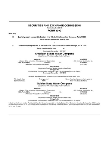 Vorschaubild American States Water
 10-Q Quartalsbericht  