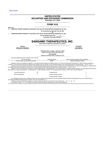 Thumbnail Sangamo Therapeutics
 10-Q Quarterly Report FY2023 