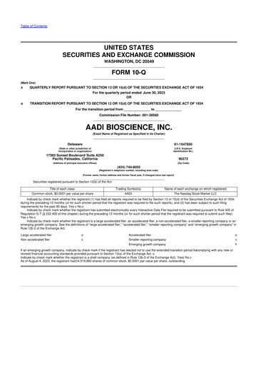 Miniature Aadi Bioscience 10-Q Rapport trimestriel 2023 