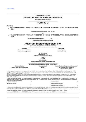 Thumbnail Adverum Biotechnologies
 10-Q Quarterly Report FY2023 