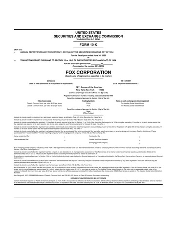 Thumbnail Fox Corporation 10-K Annual Report 2023