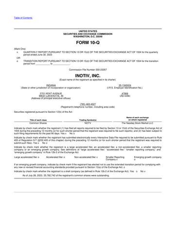 Miniature Inotiv 10-Q Rapport trimestriel 2023 