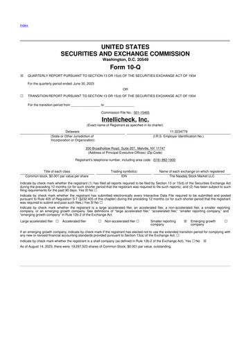 Miniature Intellicheck 10-Q Rapport trimestriel 2023 