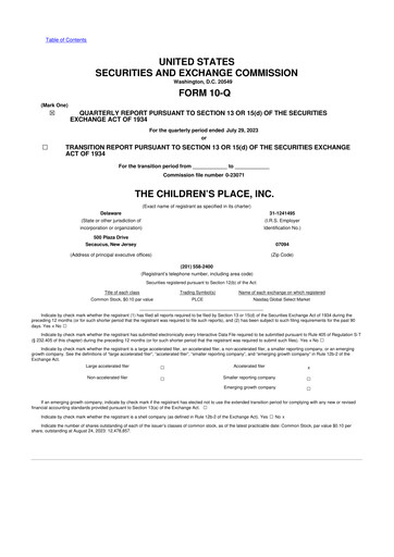 Thumbnail The Children's Place
 10-Q Quarterly Report FY2023 